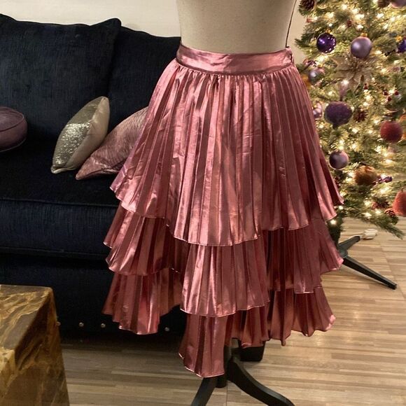 Tanya Taylor Elegant Pink  metallic Tiered Skirt, US8 - Picture 2 of 9